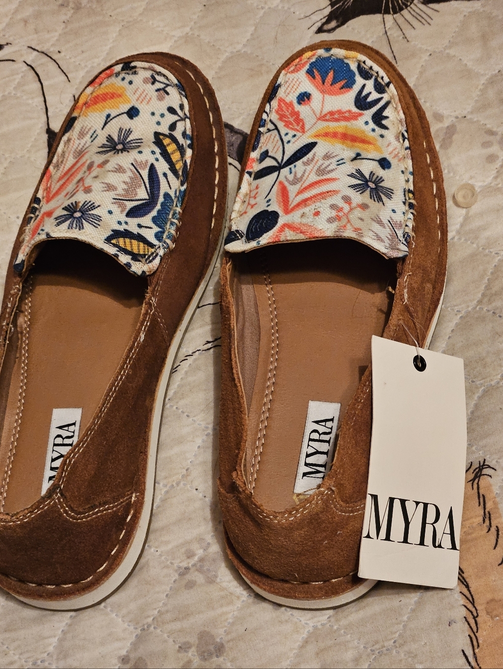 MYRA Women's Floral Canvas Loafers - Brown and Multicolor